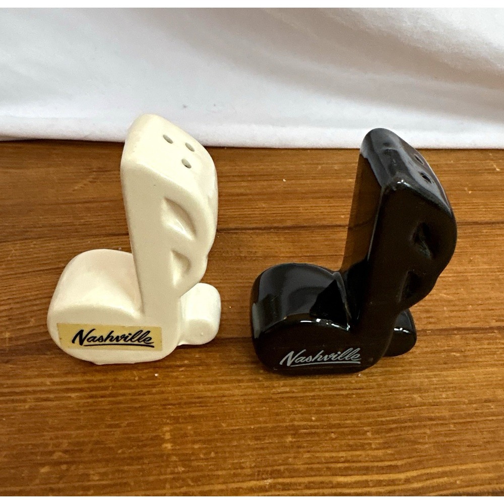Vintage Nashville Musical Note Ceramic Salt & Pepper Shakers Black & White 2pc